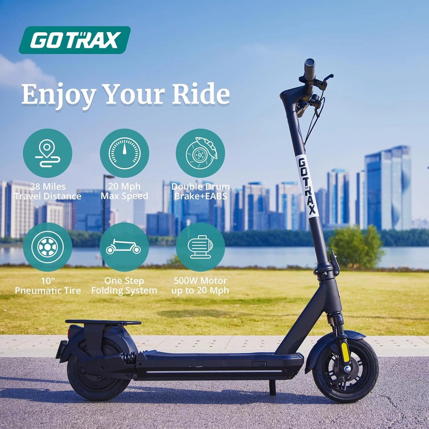 Gotrax Electric Scooter for Adult, 350/500W Motor, Max 18/38 Mile and 20MPH Speed,10" Pneumatic Tire, 36V/48V Big Battery All Aluminum Body, Large LED Display Foldable Commuting E Scooter for Adult