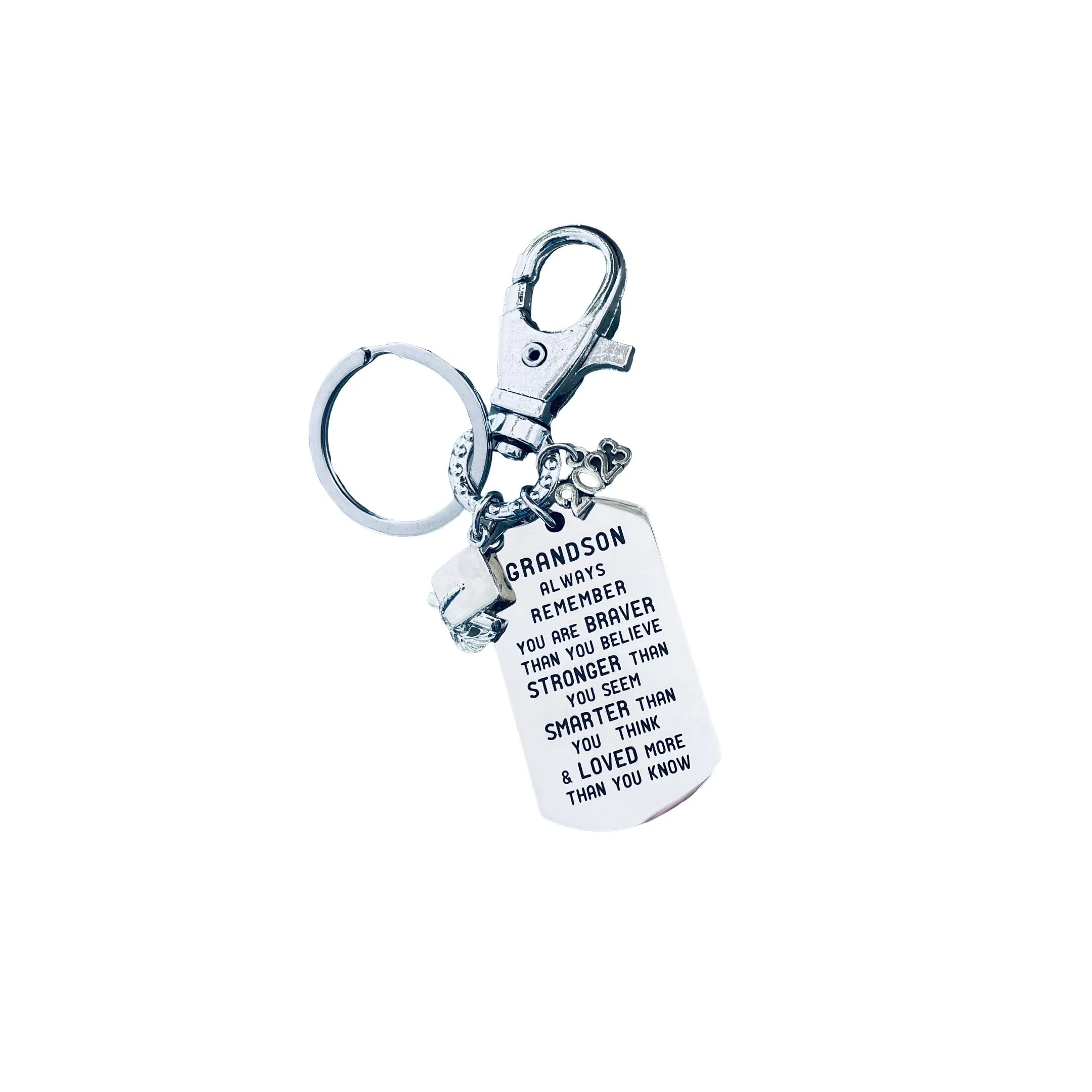 Grandson 2024 Graduation Gift Remember Stronger Smarter Loved Key FOB Silver Key Ring Inspirational Key Chain
