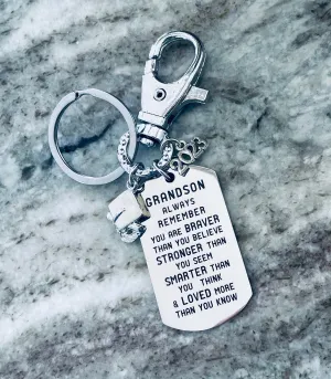 Grandson 2024 Graduation Gift Remember Stronger Smarter Loved Key FOB Silver Key Ring Inspirational Key Chain