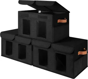 GRANNY SAYS Storage Boxes with Lids, Collapsible Stackable Storage Bins with Clear Window, Toy Storage Bins, Storage Baskets for Clothing, Toys, Towels, Books, Black, 3-Pack