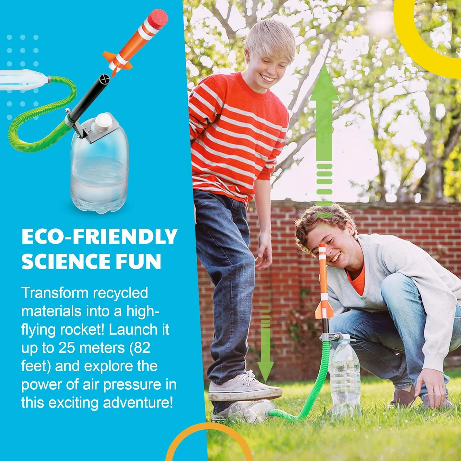 Green Science - Green Rocket - STEM Rocket Launcher for Kids - Build & Launch a Recycled Rocket with Air Pressure - Educational Toy for Young Scientists - Easy & Engaging Science Experiment