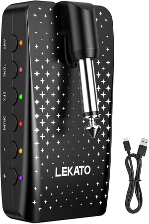 Guitar Headphone Amp, LEKATO Headphones Amplifier for Electric Guitar and Bass, Features 28 Drum Grooves, 14 Effects, 14 Amp Models, Built-in Bluetooth Streaming, OTG Recording, USB Rechargeable
