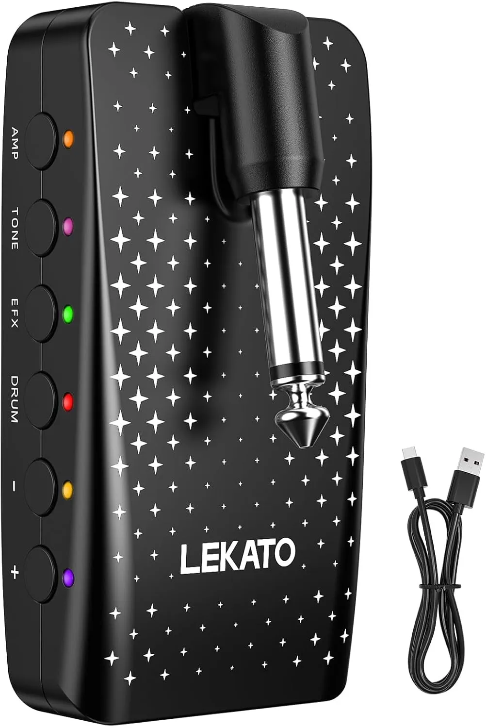 Guitar Headphone Amp, LEKATO Headphones Amplifier for Electric Guitar and Bass, Features 28 Drum Grooves, 14 Effects, 14 Amp Models, Built-in Bluetooth Streaming, OTG Recording, USB Rechargeable