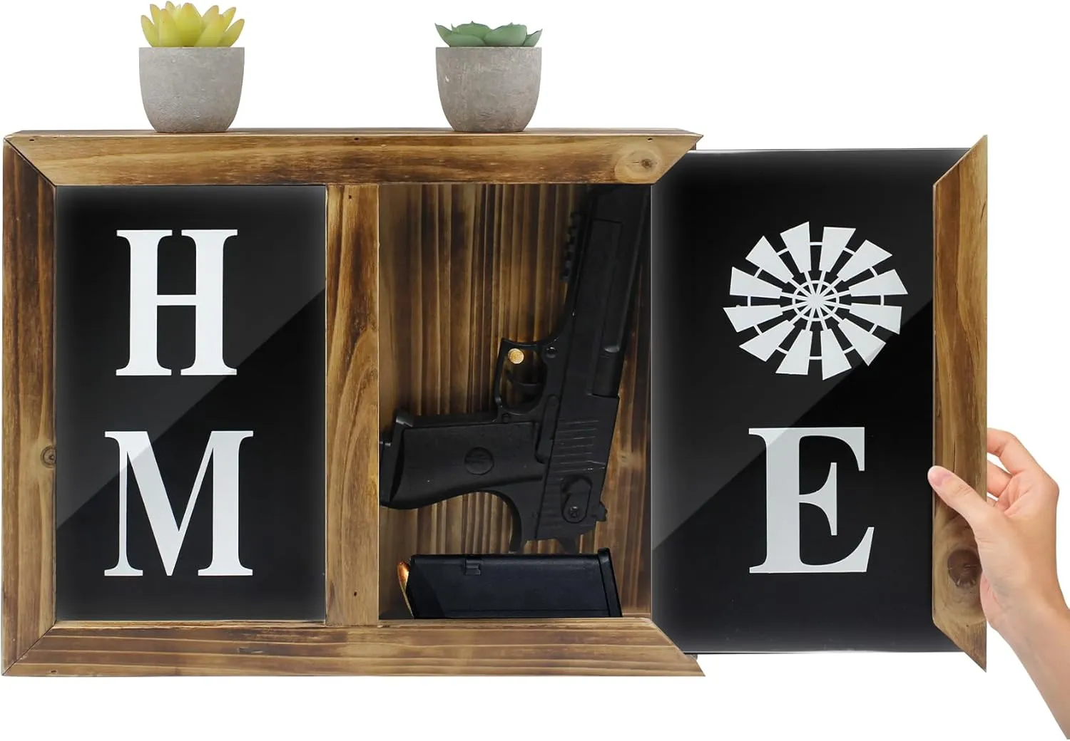 Gun Secret Concealment Furniture Decor for Pistols Handgun Wall Safe, Wooden Gun Storage Box w/Picture Frame