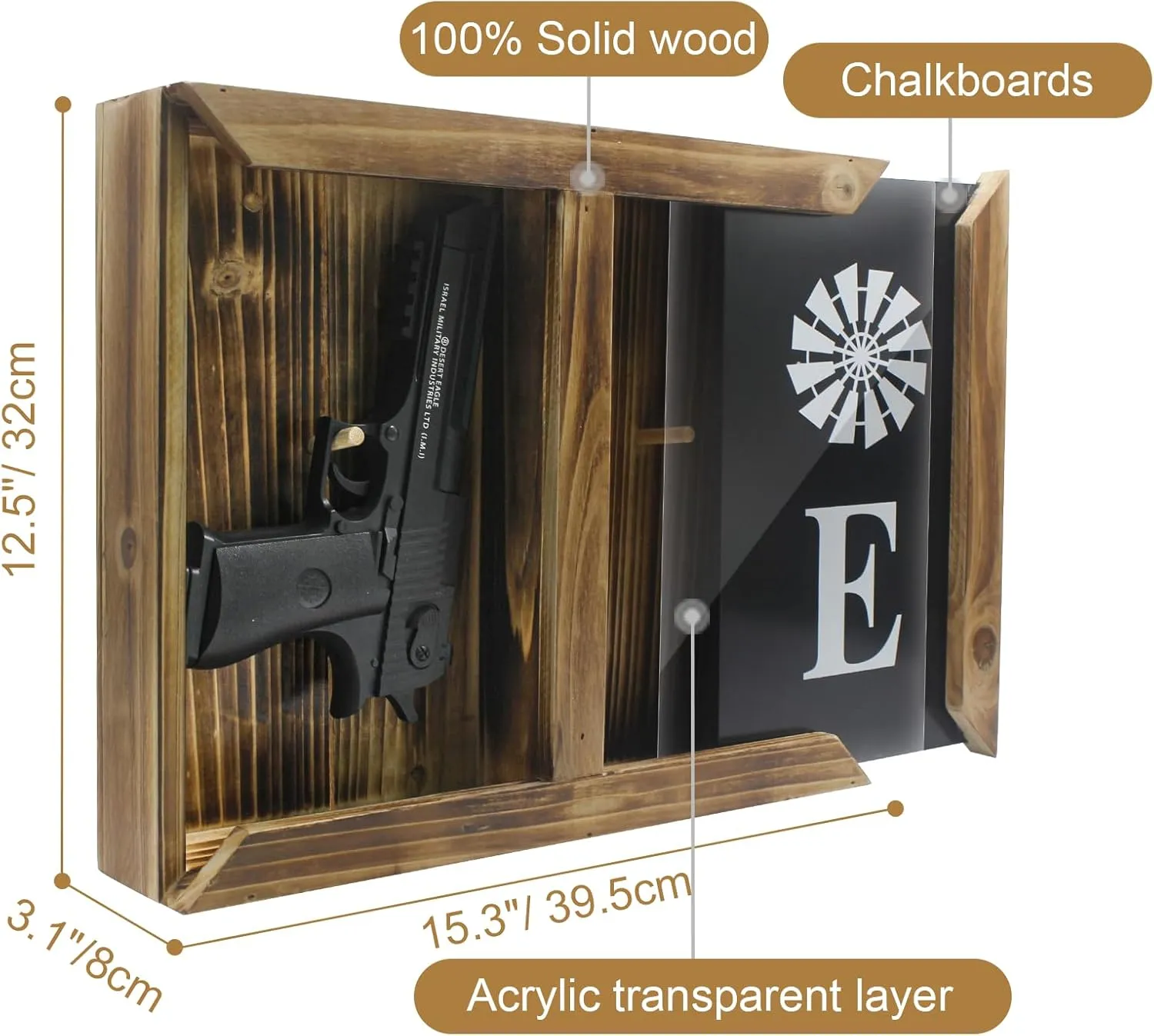 Gun Secret Concealment Furniture Decor for Pistols Handgun Wall Safe, Wooden Gun Storage Box w/Picture Frame