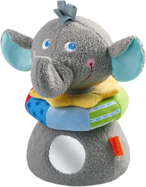 HABA 305086 Stackable Elephant Eric Cuddly Toy with Feeling and Play Effects Such as Mirror Foil and Grip Ring Toy from 10 Months