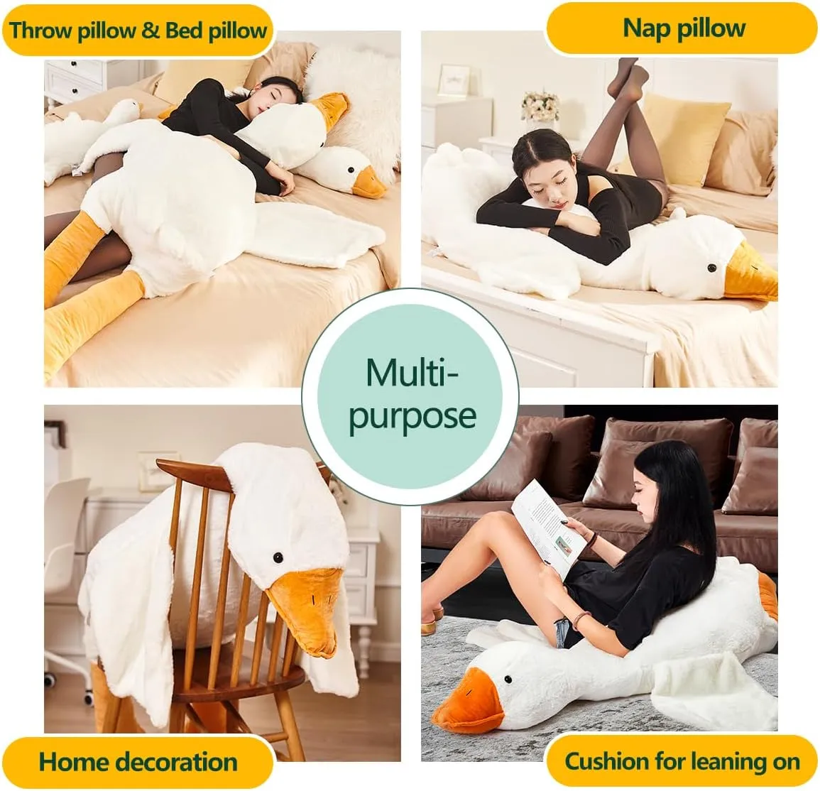 Haengbuk-Goose Stuffed Animal, 62.9in/160cm Giant Sleeping Hugging Pillow, Soft White Swan Plush Toy, Gift for Kids, Friends or Family