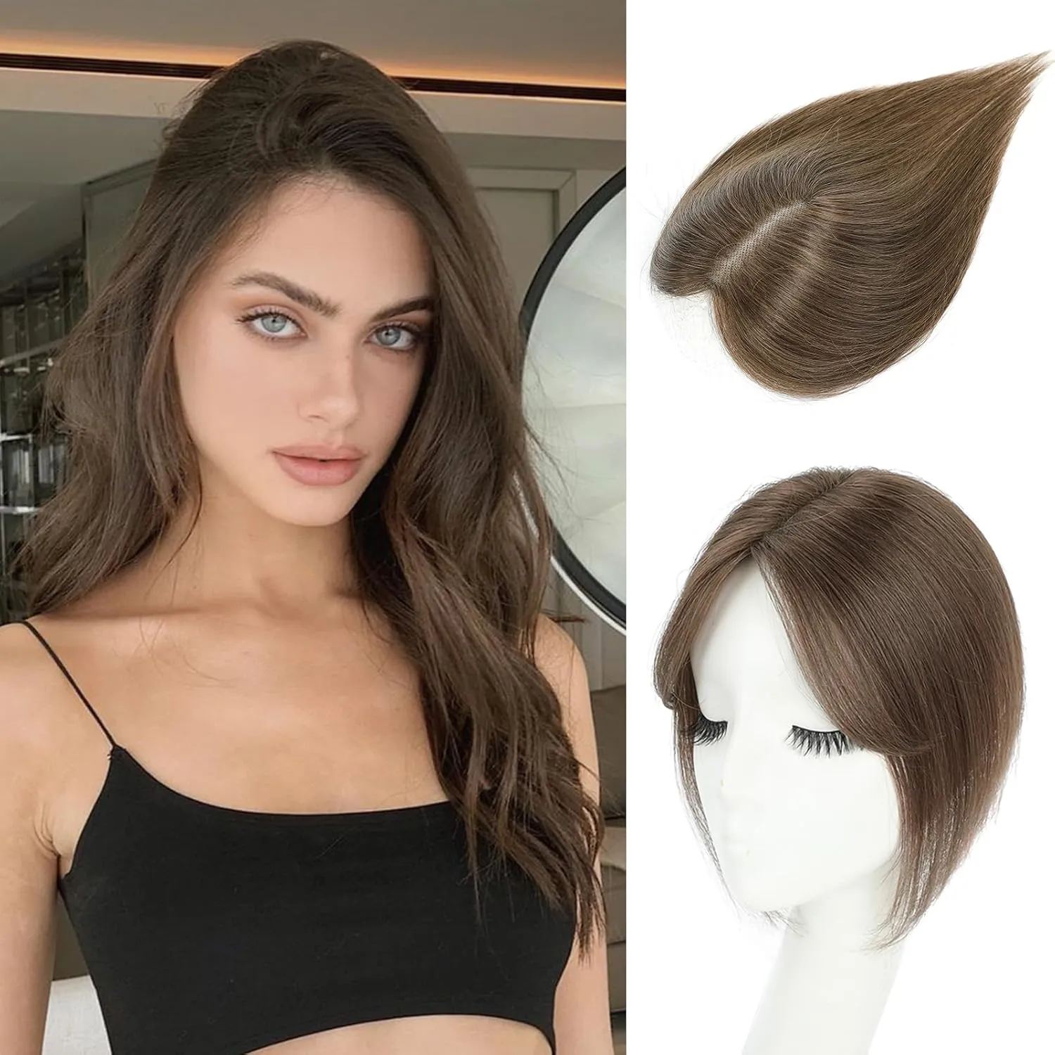 Hair Toppers for Women Hair Pieces for Women with Thining Hair HumanHair Toppers HumanHair Toupee Wiglets Hairpieces for ThinningHair Premium Remy HairTopper 10 Inch Medium Auburn Brown