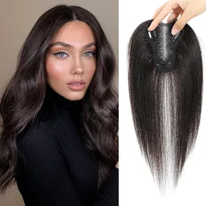 Hair Toppers for Women Hair Pieces for Women with ThiningHair HumanHair Toppers Handmade Upgrade Swiss Base 8 * 11CM Clip In Topper Hairpieces HairLoss Cover Gray Hair 10inch(Dark Brown)