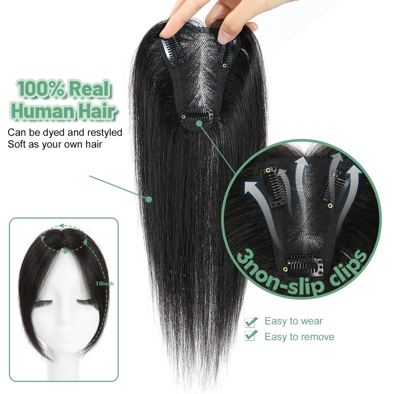 Hair Toppers for Women Real Human HairToppers HairPieces for Women with Thining Hair Handmade Upgrade Swiss Base 8 * 11CM Clip In Topper Hairpieces 4T10/16
