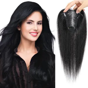 Hair Toppers forWomen Real Human HairToppers HairPieces for-Women with ThiningHair Handmade Upgrade Swiss Base 8 * 11CM Clip In Topperr Hairpieces Hair Toppers for-Women(Natural Black)