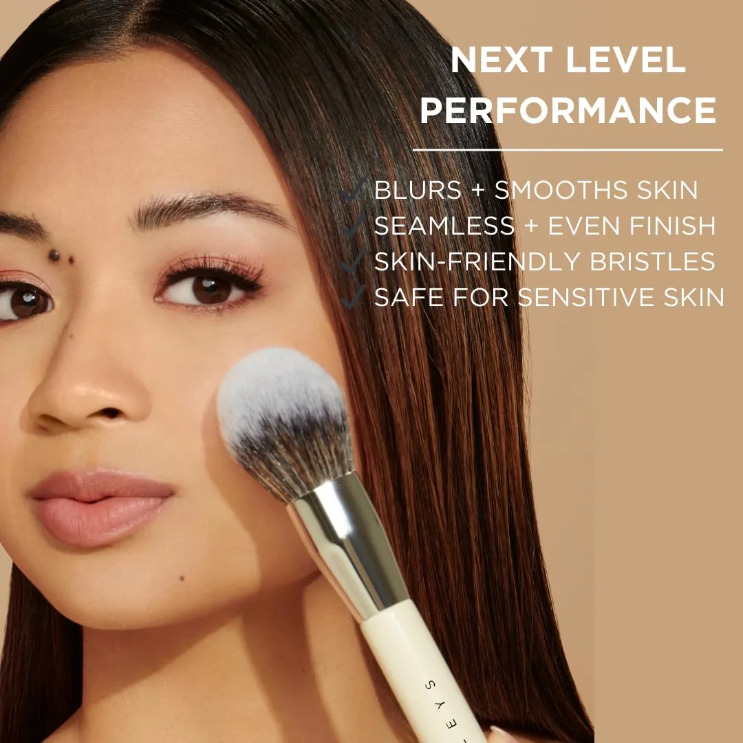 HALEYS Powder Brush VEGAN CRUELTY-FREE, Soft, Streak-free, Perfect Blending, Buff, Blurs, Smooths, Control, Precision, Complexion tools, For powder, setting powder, blush, Sustainable Wood Handle