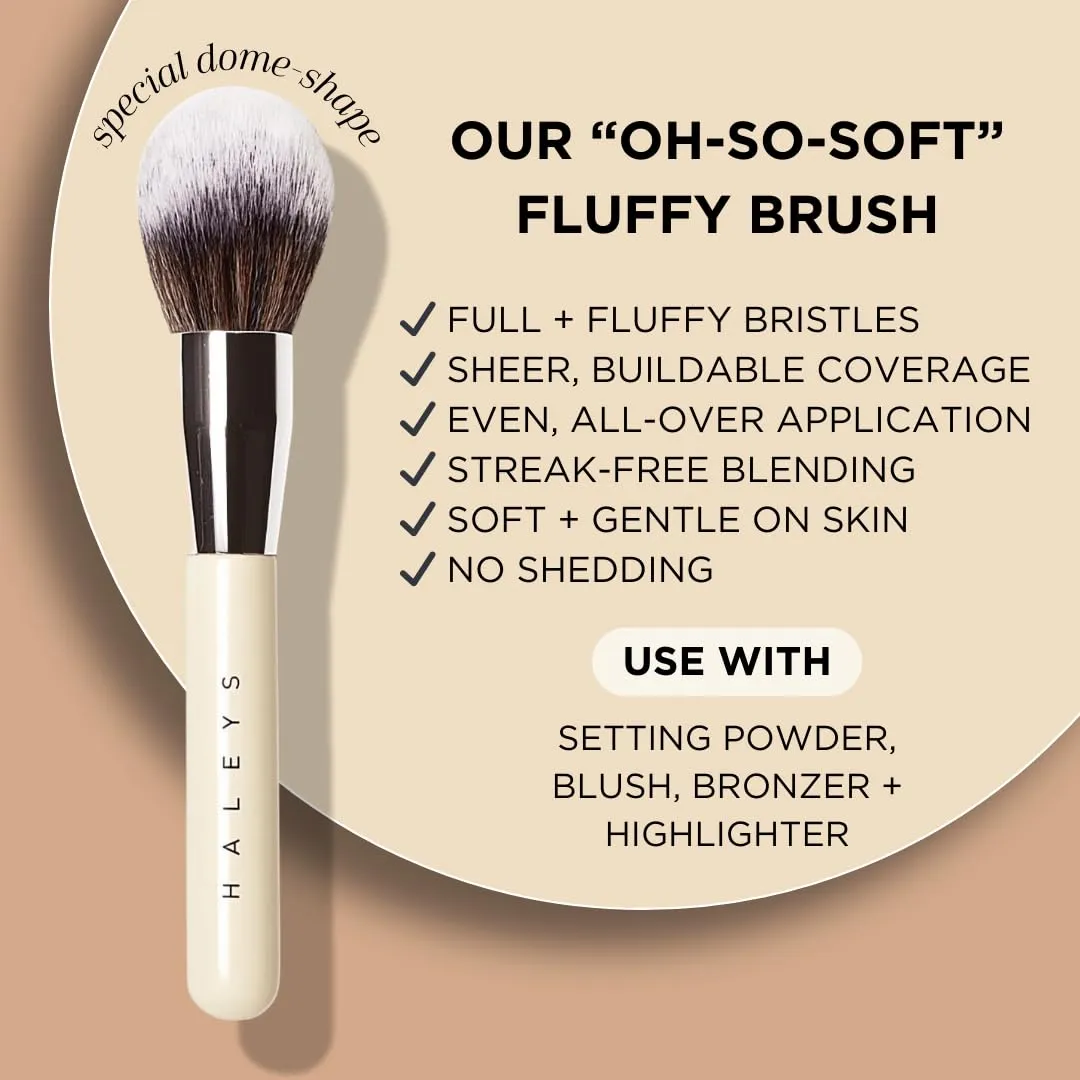 HALEYS Powder Brush VEGAN CRUELTY-FREE, Soft, Streak-free, Perfect Blending, Buff, Blurs, Smooths, Control, Precision, Complexion tools, For powder, setting powder, blush, Sustainable Wood Handle