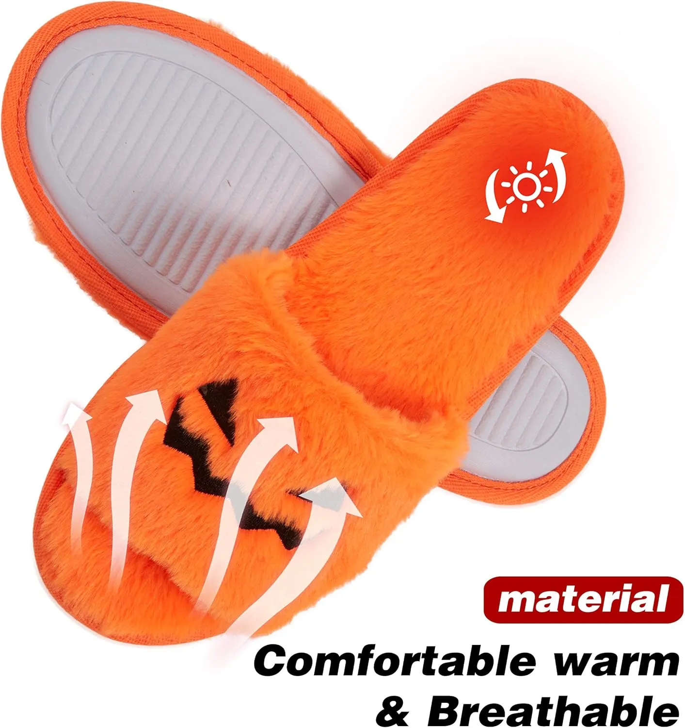 Halloween Slippers Pumpkin Slippers Women Cartoon Furry Face House Shoes Memory Foam Non-slip Rubber Sole Soft Slip Home Shoes Indoor and Outdoor Halloween Gifts for Girls Ladies