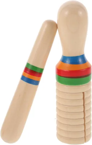 HANABASS 1 Set Wooden Educational Musical Sound Tube Single Threaded Ring Percussion Instrument for Burlywood Design Develops Rhythm and Listening Skills