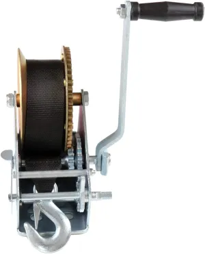 Hand Crank Strap Gear Winch 3200 lbs Hand Winches with Nylon Strap for Boat Trailer Auto Manual Lifting Sling Tool
