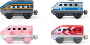 Hape: Intercity Battery Powered Locomotive Set - 4 Different Colored Toy Trains, Forward & Reverse Direction Switch, Magnetic Attaching, Kids Ages 3 