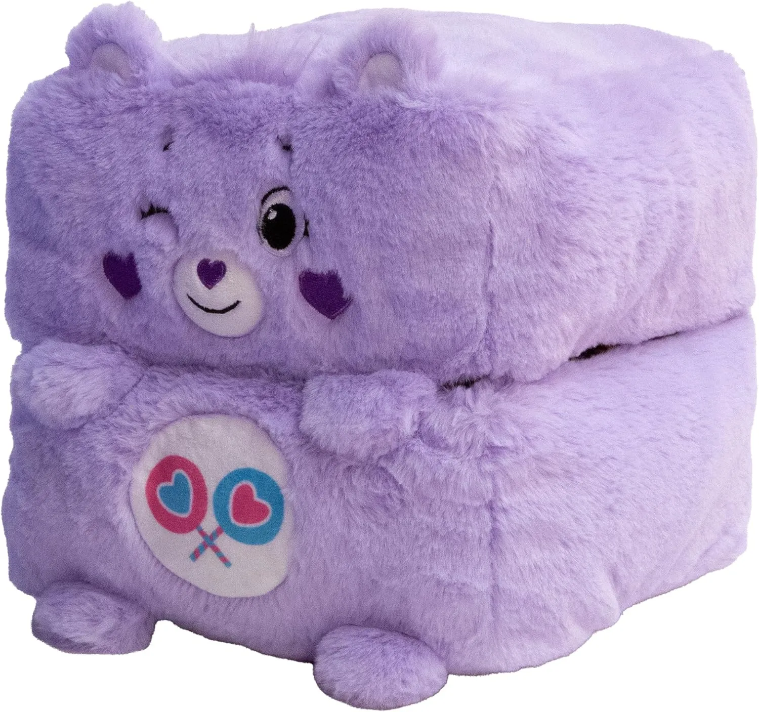 Happy Nappers: Care Bears 10" Pop N' Play Cube - Share Bear - Mushmillow Character Unfolds Into A Plush Pillow, Multi-Use, Chair-Footrest, Kids Toy