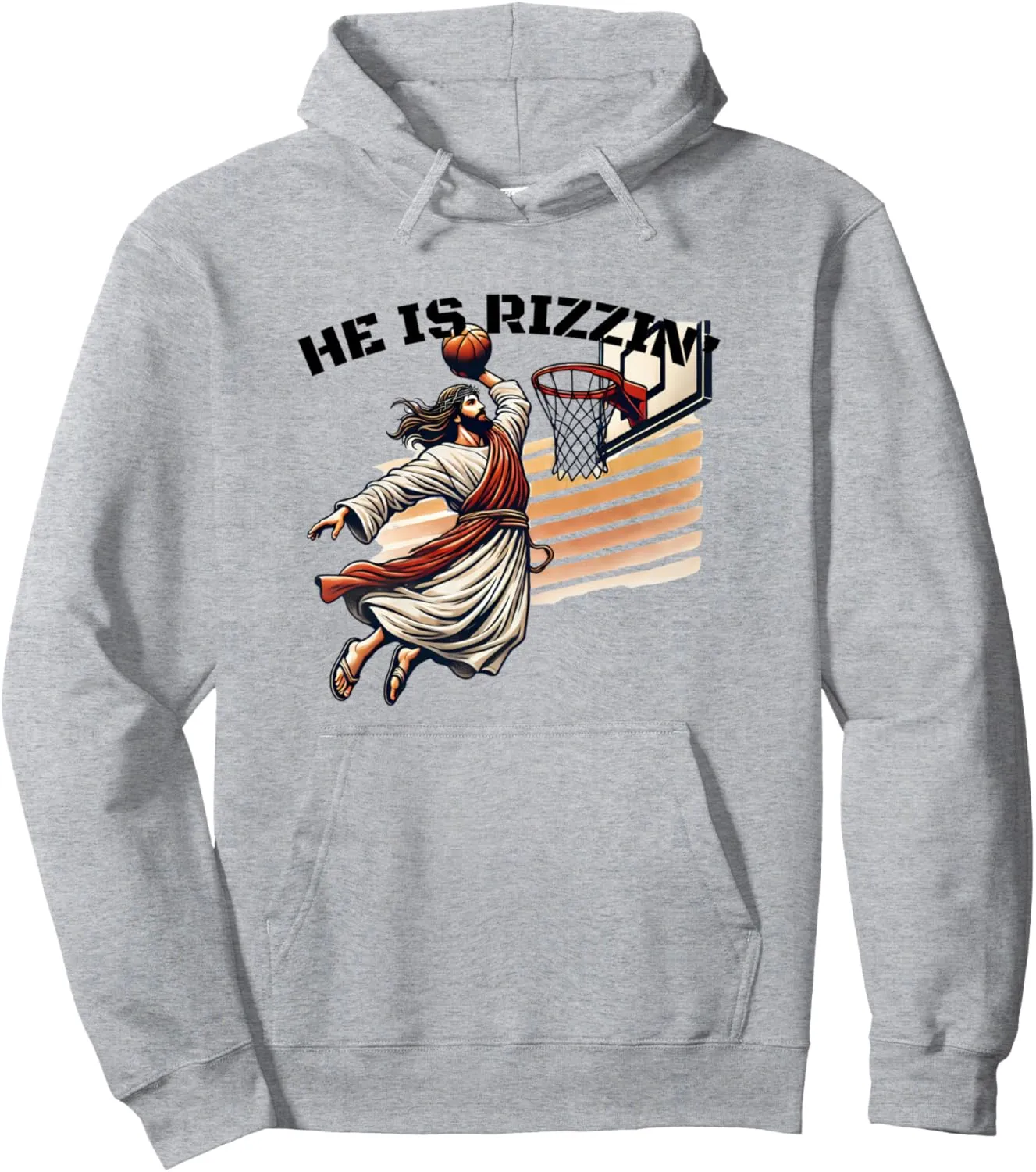 He Is Rizzin Basketball Slam Dunk Humor Fan Easter Christian Pullover Hoodie