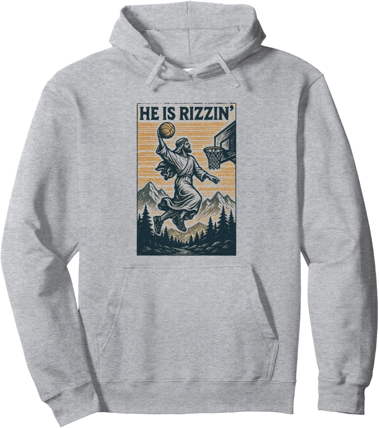 He Is Rizzin’ Funny Easter Basketball Dunk Vintage Retro Pullover Hoodie