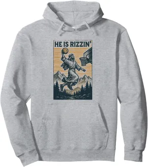 He Is Rizzin’ Funny Easter Basketball Dunk Vintage Retro Pullover Hoodie