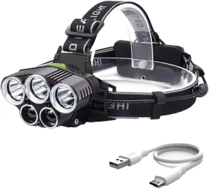 Headlamp Rechargeable,2025 New Upgrade 6 Mode 25000 High Lumen Bright 5 LED Head Lamp with Red White Light,IPX5 Waterproof Headlights,Headlamps for Hiking Hunting Running Fishing Camping