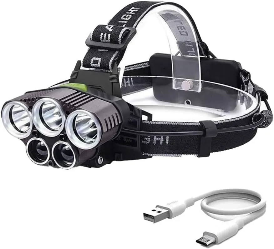Headlamp Rechargeable,2025 New Upgrade 6 Mode 25000 High Lumen Bright 5 LED Head Lamp with Red White Light,IPX5 Waterproof Headlights,Headlamps for Hiking Hunting Running Fishing Camping