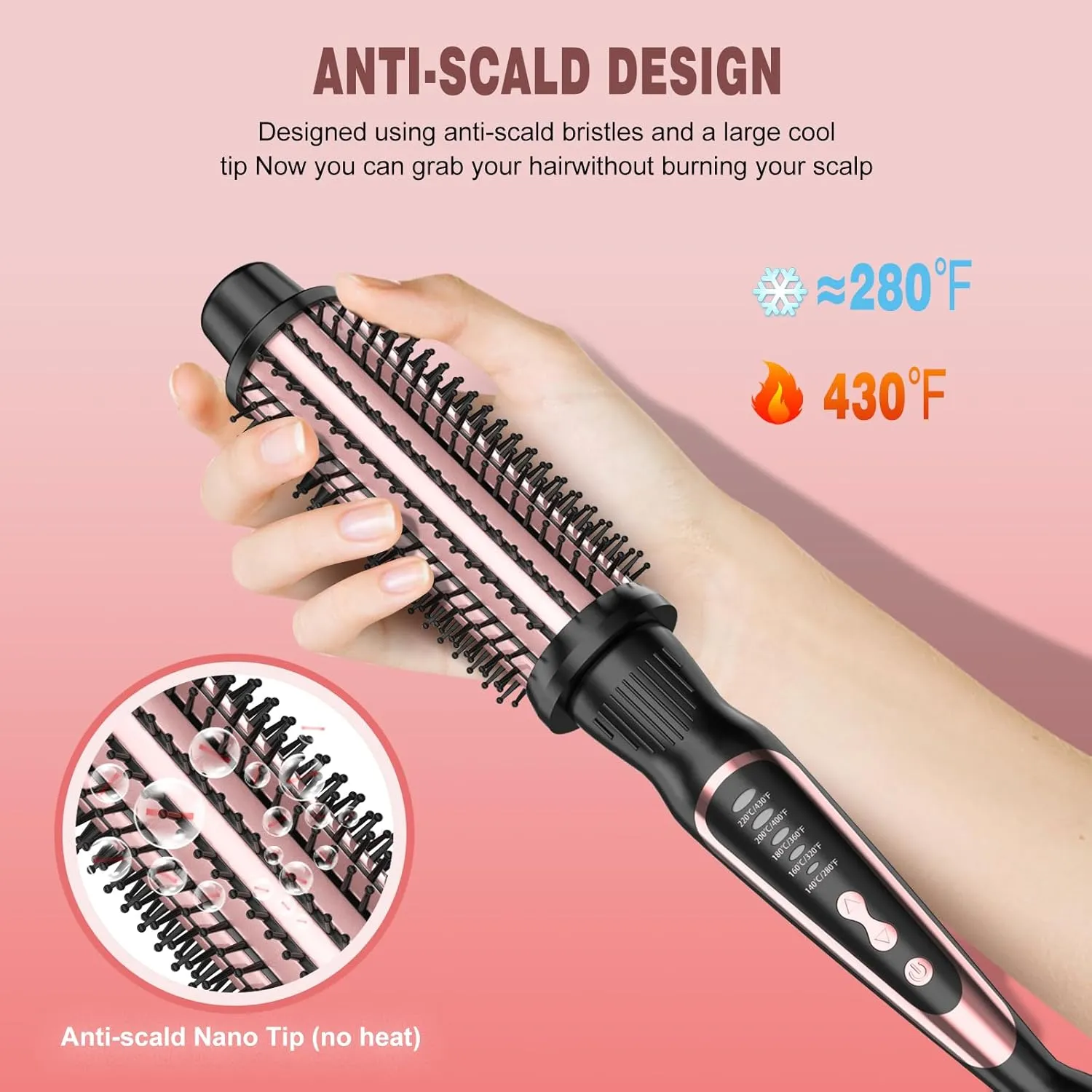 Heated Round Brush, Ceramic Tourmaline Ion Curling Iron, Hot for Fluffy Thermal Brush Curling Wand, Suitable for All Hair Types Tool (Rose Gold, 1.5 inch)