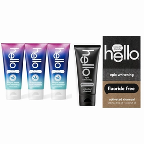 hello Dragon Dazzle Blue Raspberry Kids Toothpaste & Activated Charcoal Epic Whitening Fluoride Free Toothpaste, Fresh Mint   Coconut Oil, Vegan & SLS Free