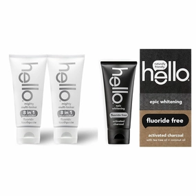 hello Mighty Multitasker Fluoride Toothpaste, 8-in-1 Toothpaste with Minty Flavor & Activated Charcoal Epic Whitening Fluoride Free Toothpaste, Fresh Mint   Coconut Oil, Vegan & SLS Free