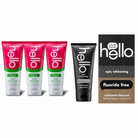 Hello Natural Watermelon Flavor Baby & Kids Fluoride Free Toothpaste & Activated Charcoal Epic Whitening Fluoride Free Toothpaste, Fresh Mint   Coconut Oil, Vegan & SLS Free