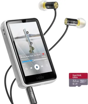 HiBy R1 HiFi MP3 Player with Bluetooth 5.1 Hi-Res Audio Certified DSD 256 Native Tidal Qobuz Player MSEB Tuning 3”Touchscreen 32GB 2TB Expanded Memory（Value Set）