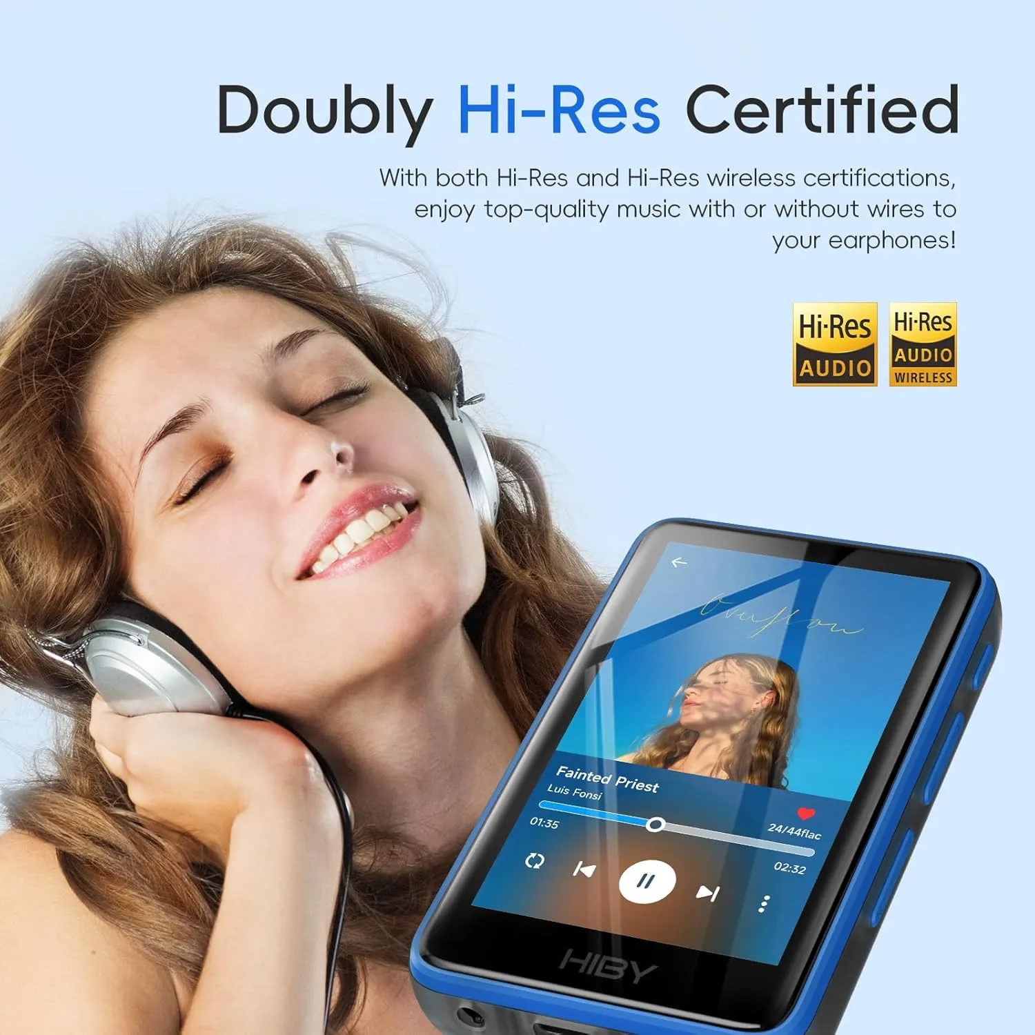 HiBy R1 HiFi MP3 Player with Bluetooth 5.1 Hi-Res Audio Certified DSD 256 Native Tidal Qobuz Player MSEB Tuning 3”Touchscreen 32GB 2TB Expanded Memory（Value Set）