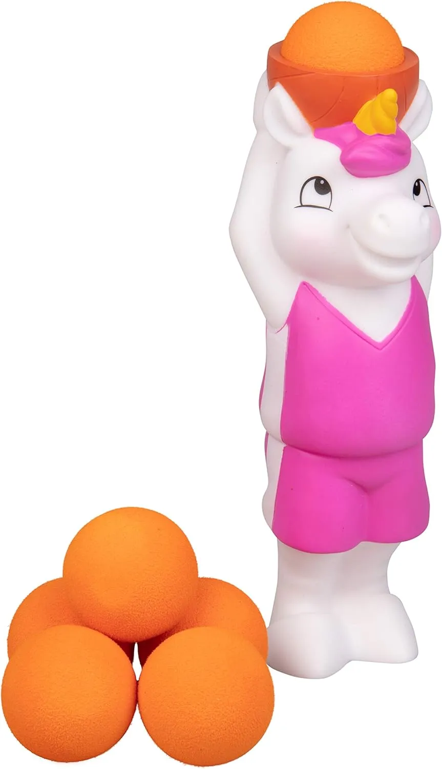 Hog Wild Basketball Unicorn Ball Popper Toy - Includes 4 Soft Foam Balls - Squeeze to Pop Air Powered Balls Up to 20 Feet - Launcher Safe for Indoor/Outdoor Play - Gift for Kids, Girls, Boys Ages 5 
