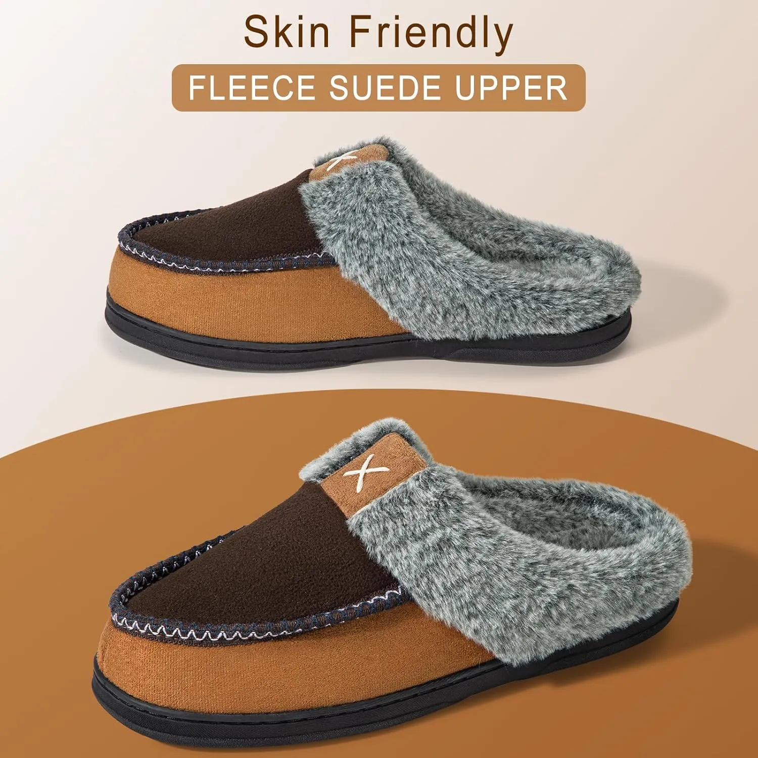 Homitem Men's Memory Foam Slippers,Fuzzy Wool-Like Plush Fleece Lined House Shoes Indoor Outdoor Slippers for men, Anti-Skid Rubber Sole Home Bedroom Slippers