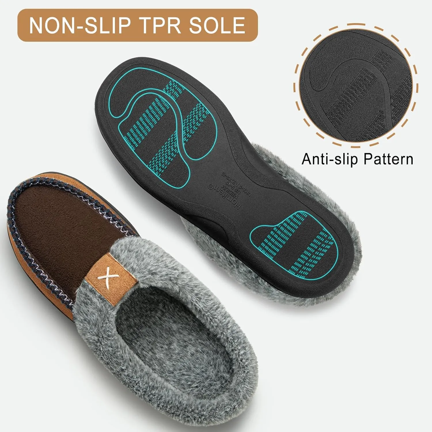 Homitem Men's Memory Foam Slippers,Fuzzy Wool-Like Plush Fleece Lined House Shoes Indoor Outdoor Slippers for men, Anti-Skid Rubber Sole Home Bedroom Slippers