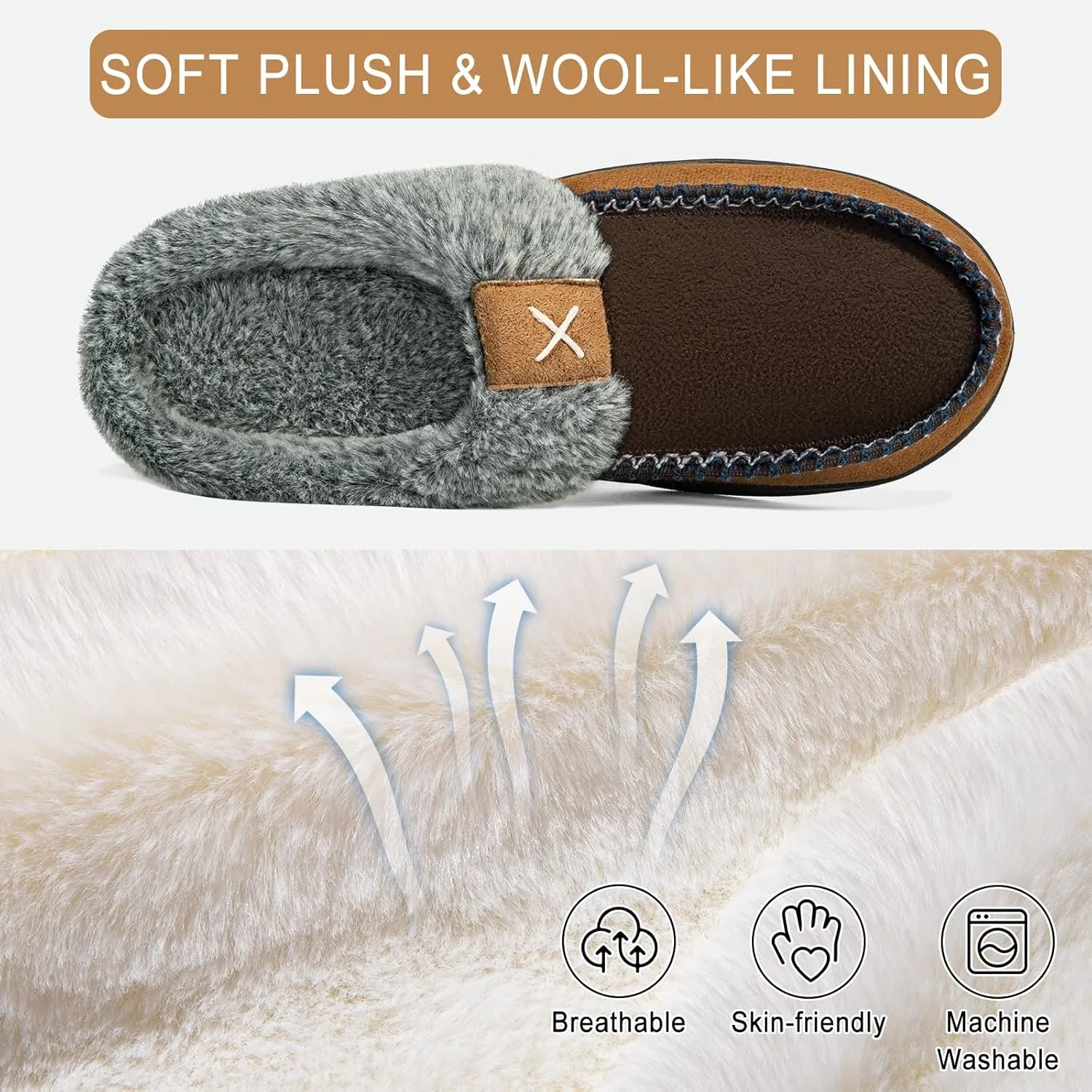 Homitem Men's Memory Foam Slippers,Fuzzy Wool-Like Plush Fleece Lined House Shoes Indoor Outdoor Slippers for men, Anti-Skid Rubber Sole Home Bedroom Slippers
