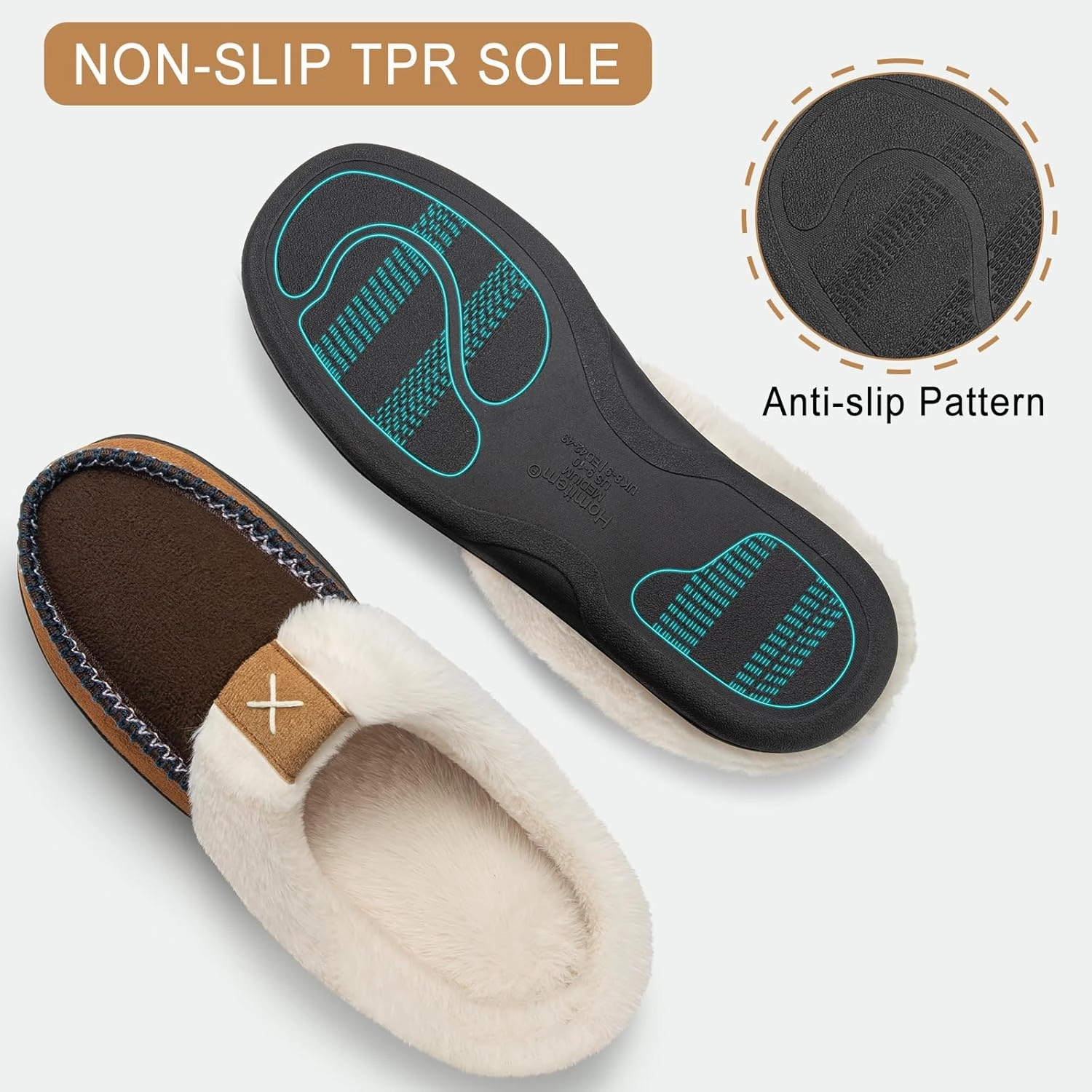 Homitem Men's Memory Foam Slippers,Fuzzy Wool-Like Plush Fleece Lined House Shoes Indoor Outdoor Slippers for men, Anti-Skid Rubber Sole Home Bedroom Slippers