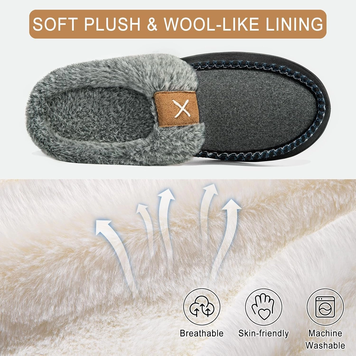 Homitem Men's Memory Foam Slippers,Fuzzy Wool-Like Plush Fleece Lined House Shoes Indoor Outdoor Slippers for men, Anti-Skid Rubber Sole Home Bedroom Slippers