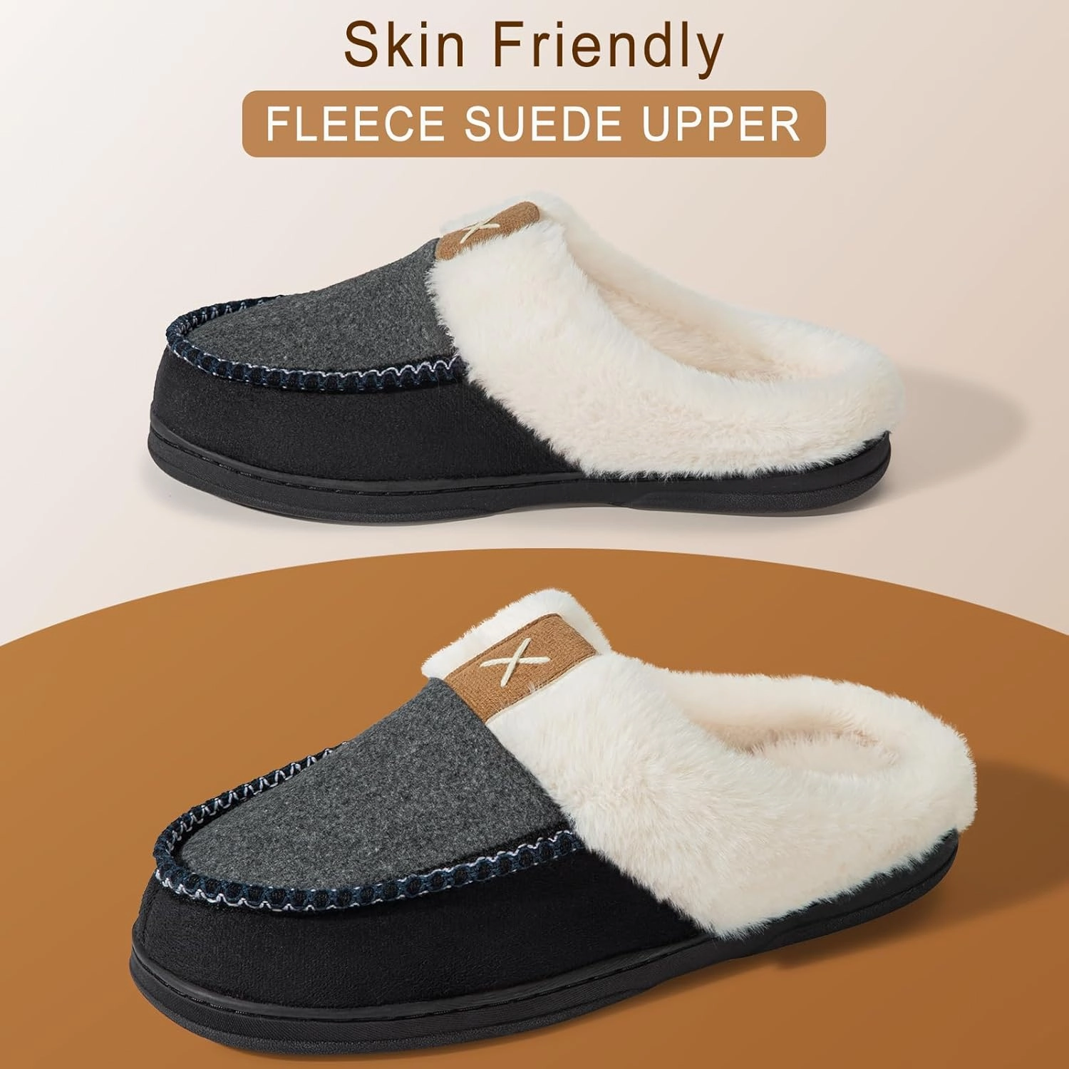 Homitem Men's Memory Foam Slippers,Fuzzy Wool-Like Plush Fleece Lined House Shoes Indoor Outdoor Slippers for men, Anti-Skid Rubber Sole Home Bedroom Slippers