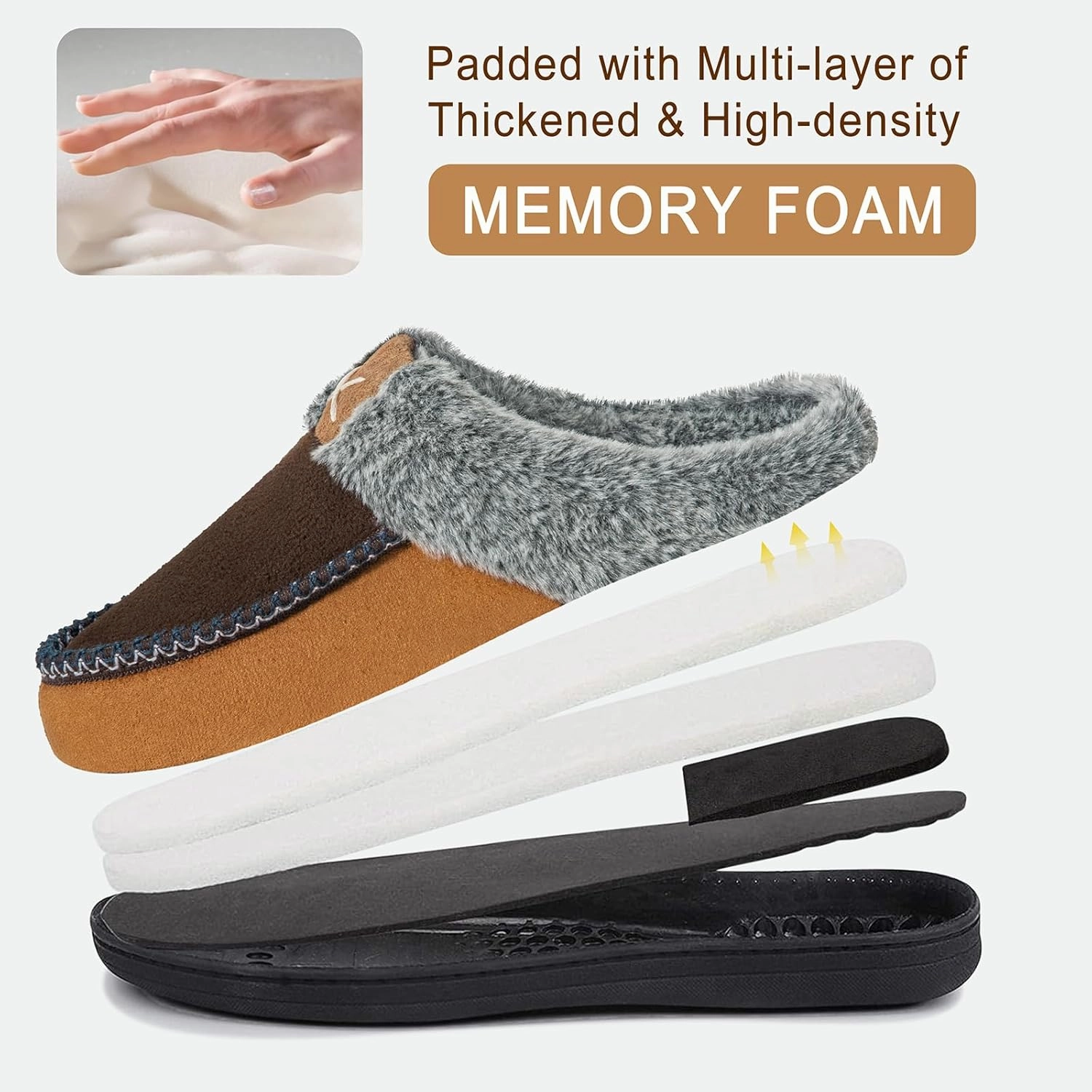 Homitem Men's Memory Foam Slippers,Fuzzy Wool-Like Plush Fleece Lined House Shoes Indoor Outdoor Slippers for men, Anti-Skid Rubber Sole Home Bedroom Slippers