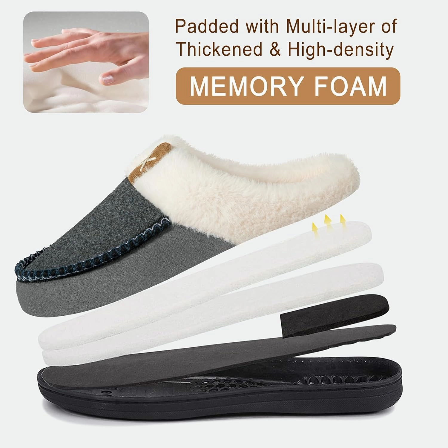 Homitem Men's Memory Foam Slippers,Fuzzy Wool-Like Plush Fleece Lined House Shoes Indoor Outdoor Slippers for men, Anti-Skid Rubber Sole Home Bedroom Slippers