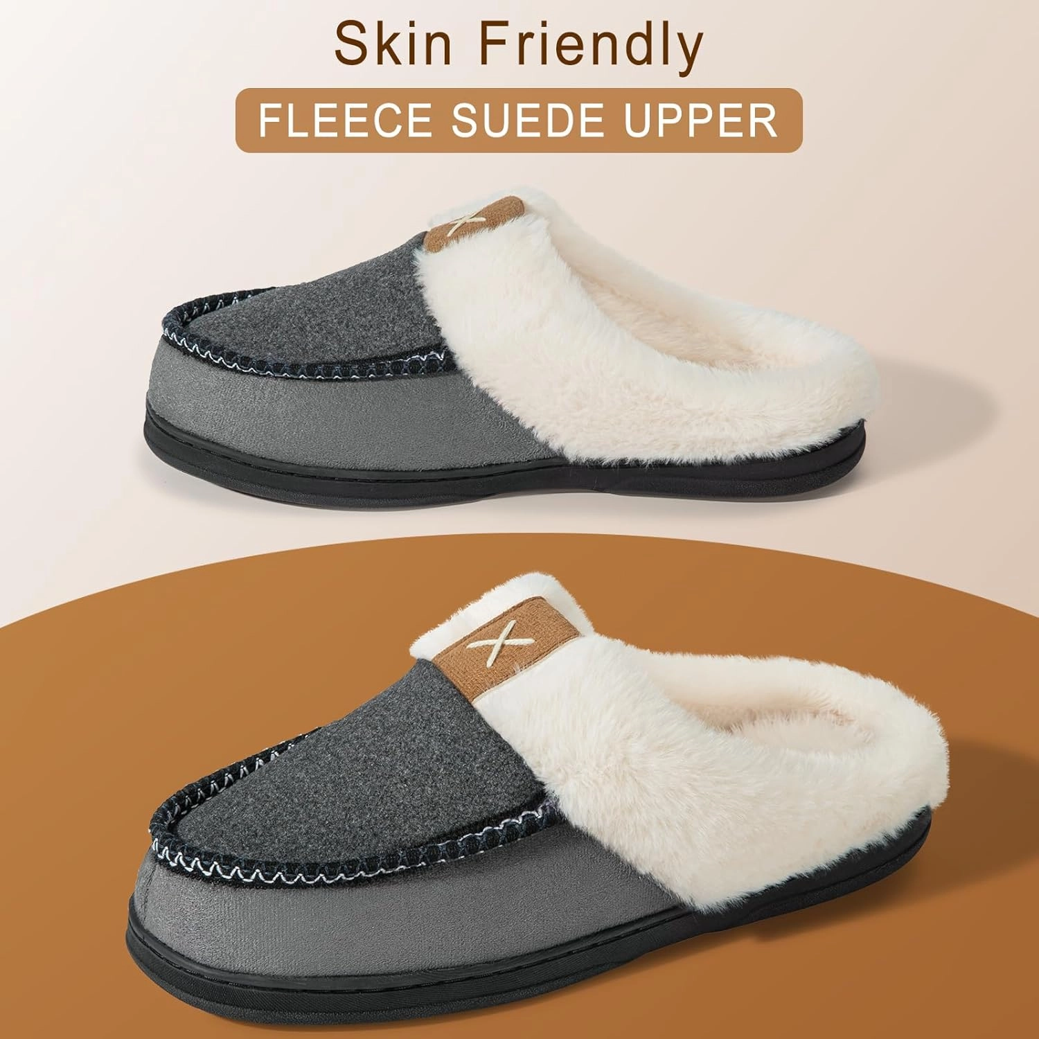 Homitem Men's Memory Foam Slippers,Fuzzy Wool-Like Plush Fleece Lined House Shoes Indoor Outdoor Slippers for men, Anti-Skid Rubber Sole Home Bedroom Slippers