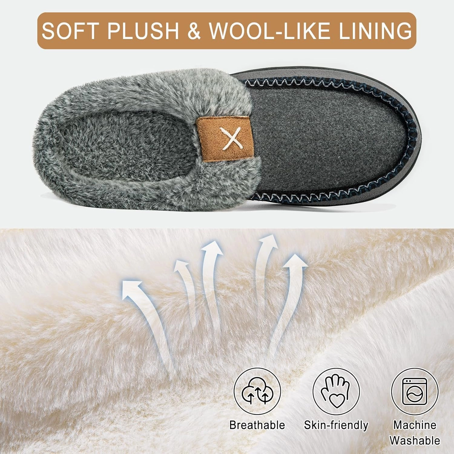 Homitem Men's Memory Foam Slippers,Fuzzy Wool-Like Plush Fleece Lined House Shoes Indoor Outdoor Slippers for men, Anti-Skid Rubber Sole Home Bedroom Slippers