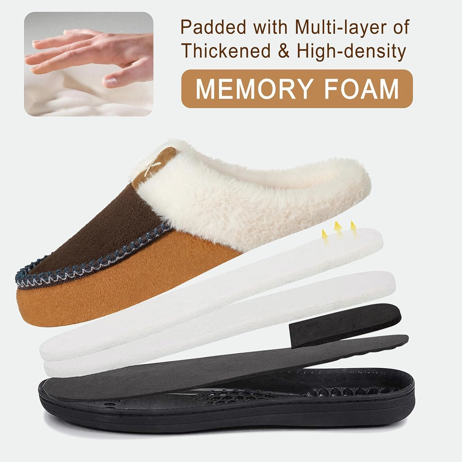 Homitem Men's Memory Foam Slippers,Fuzzy Wool-Like Plush Fleece Lined House Shoes Indoor Outdoor Slippers for men, Anti-Skid Rubber Sole Home Bedroom Slippers