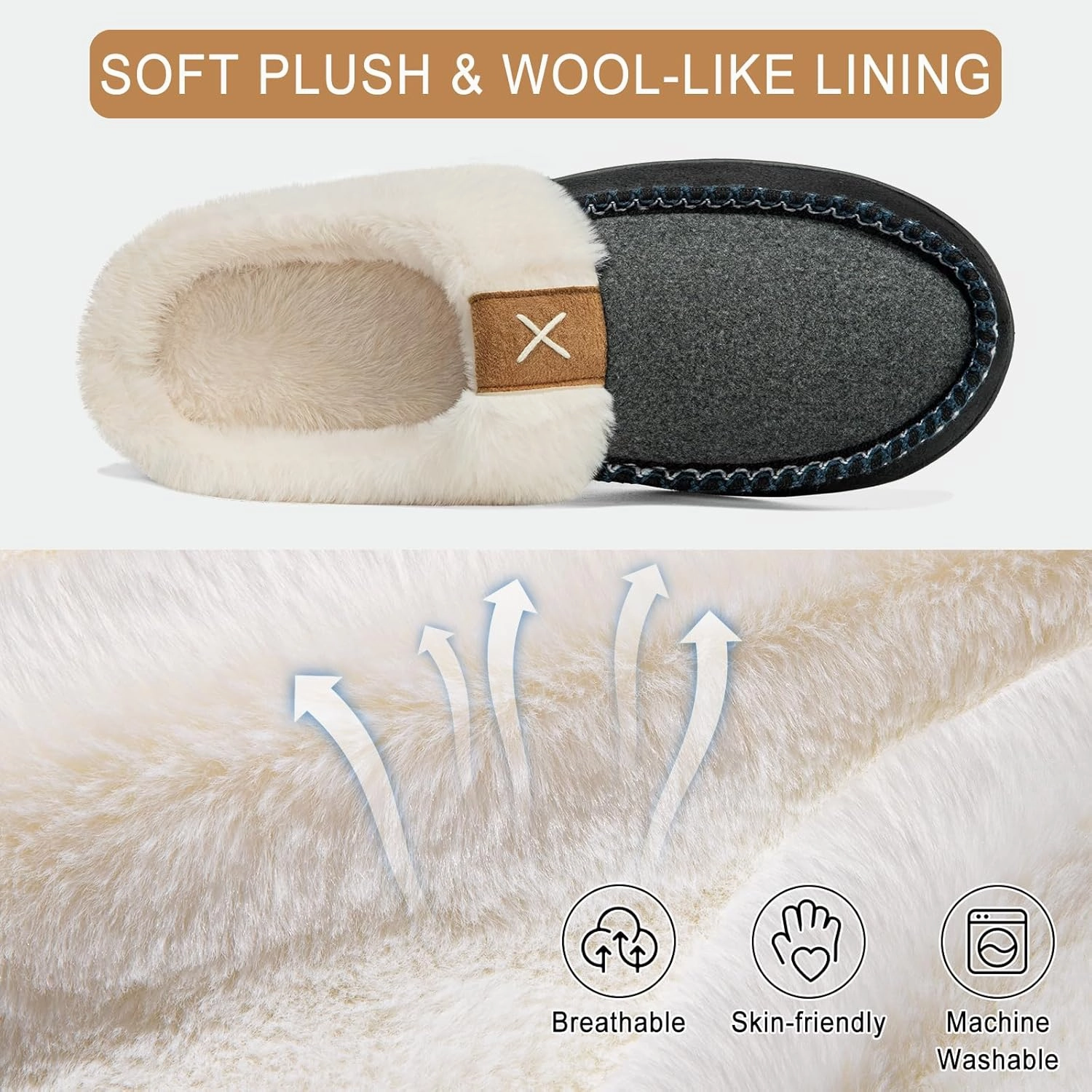 Homitem Men's Memory Foam Slippers,Fuzzy Wool-Like Plush Fleece Lined House Shoes Indoor Outdoor Slippers for men, Anti-Skid Rubber Sole Home Bedroom Slippers