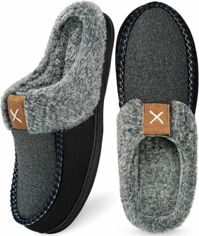 Homitem Men's Memory Foam Slippers,Fuzzy Wool-Like Plush Fleece Lined House Shoes Indoor Outdoor Slippers for men, Anti-Skid Rubber Sole Home Bedroom Slippers