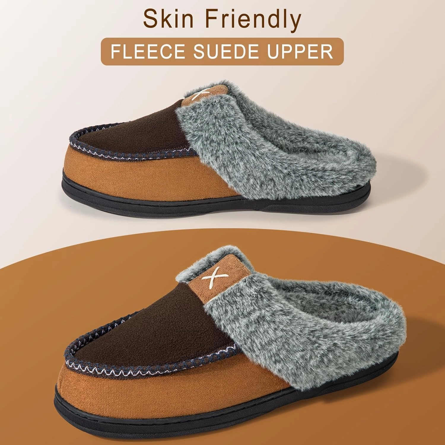Homitem Men's Memory Foam Slippers,Fuzzy Wool-Like Plush Fleece Lined House Shoes Indoor Outdoor Slippers for men, Anti-Skid Rubber Sole Home Bedroom Slippers