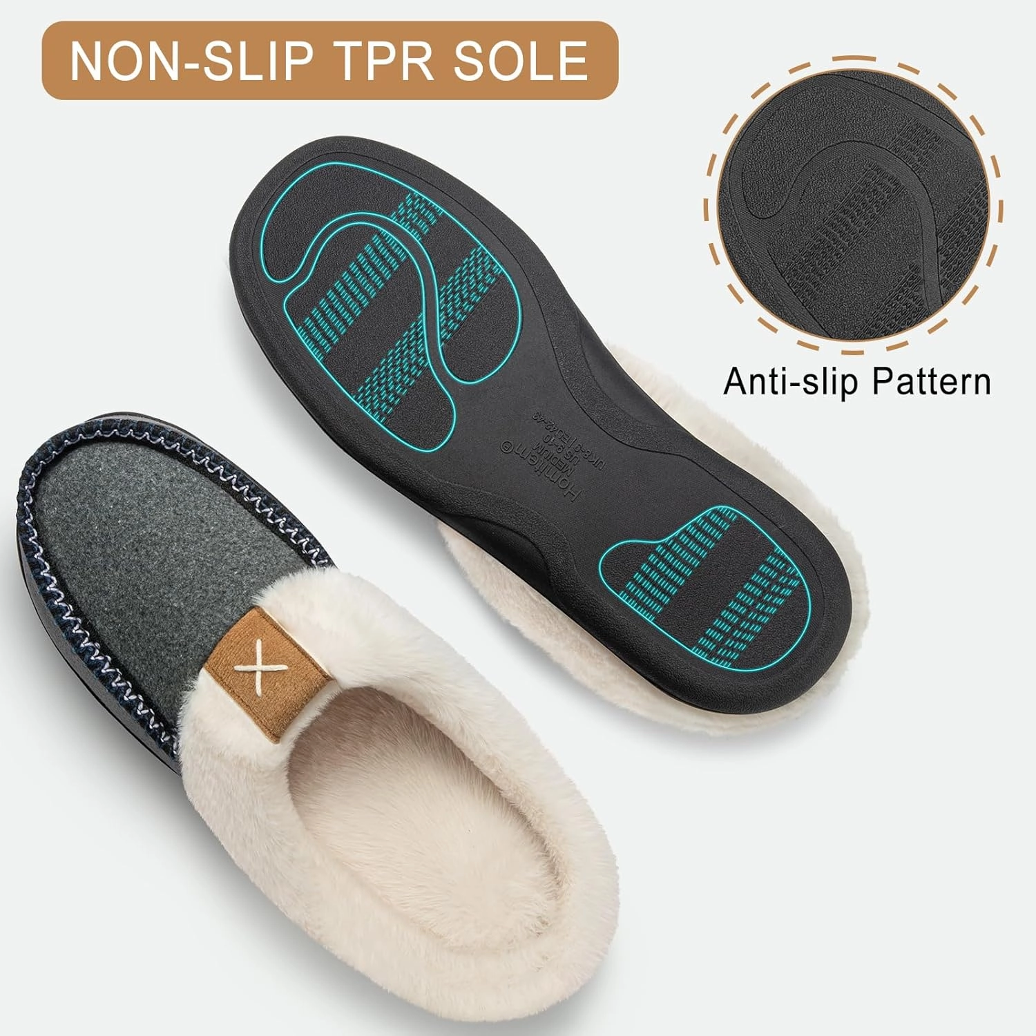 Homitem Men's Memory Foam Slippers,Fuzzy Wool-Like Plush Fleece Lined House Shoes Indoor Outdoor Slippers for men, Anti-Skid Rubber Sole Home Bedroom Slippers