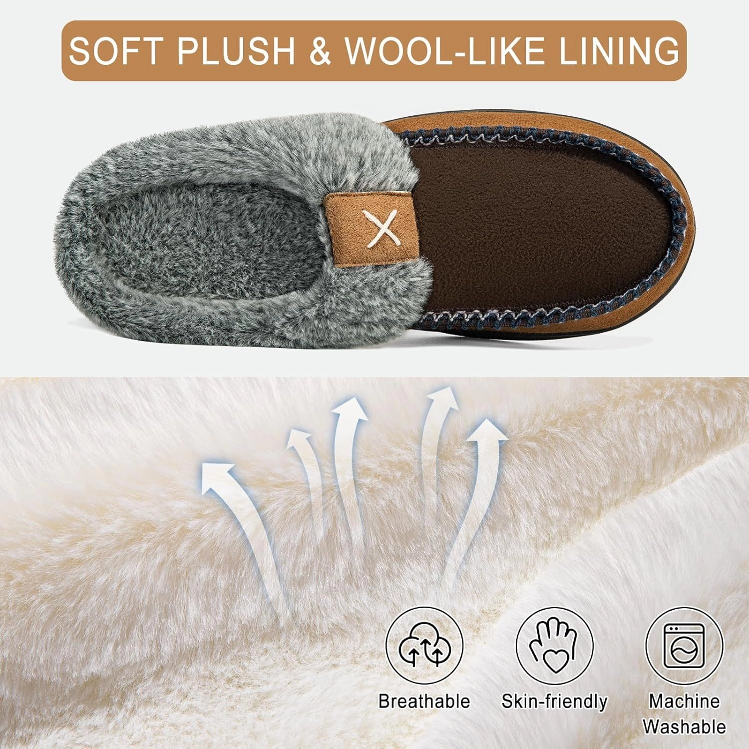 Homitem Men's Memory Foam Slippers,Fuzzy Wool-Like Plush Fleece Lined House Shoes Indoor Outdoor Slippers for men, Anti-Skid Rubber Sole Home Bedroom Slippers